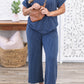 Sail Blue Ribbed V Neck Tee and Pants Plus Size Set