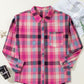 Rose Stripe Plus Size Checkered Print Button up Shirt