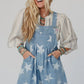 Light Blue Star Printed Buttoned Straps Pocketed Denim Romper