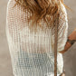 Whit Fishnet Knit Ribbed Round Neck Short Sleeve Sweater Tee