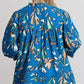 Blue Floral Notched V Neck Half Sleeve Plus Size Blouse