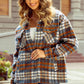 Cinnamon Plaid Print Chest Pockets Turn Down Collar Shacket