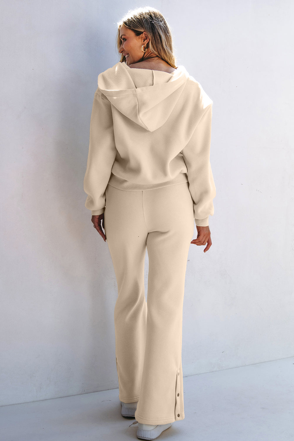 Parchment Solid Colour Hoodie and High Waist Pants Two Piece Activewear