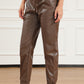 Brown Leather Tie Waist Jogger Pants