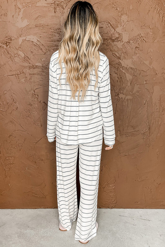 Striped Print Long Sleeve and Trousers Pyjamass Set