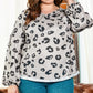 Gray Printed Leopard Balloon Sleeve Thermal Knit Plus Size Top