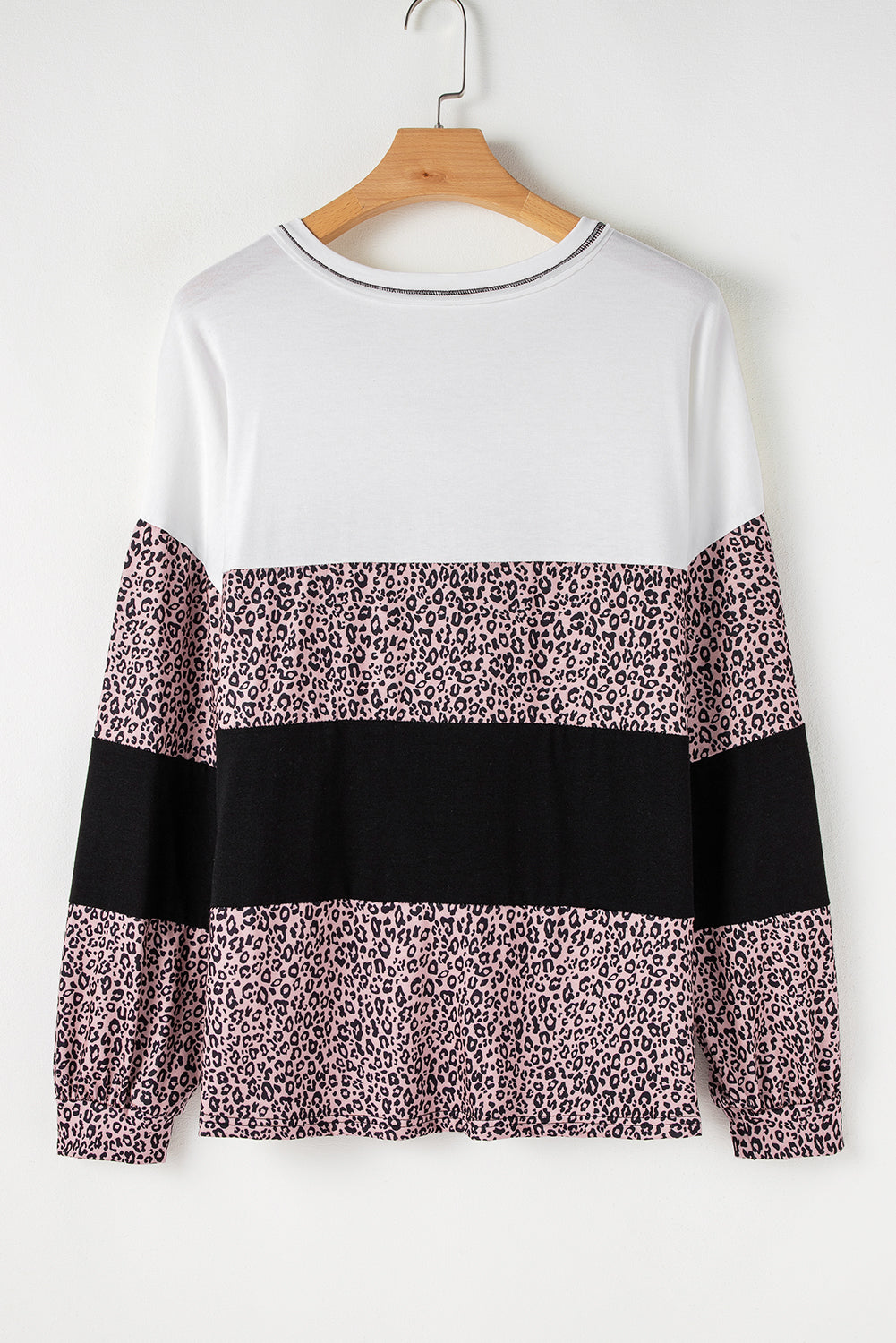 Black Leopard Print Colourblock V Neck Long Sleeve Plus Size Top