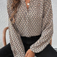 Khaki Geometric Print Notched Neck Puff Sleeve Blouse