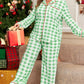 Green Plaid Print Contrast Trim Long Sleeve Plus Size Pyjamas Set