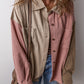 Mineral Red Colour Block Chest Pockets Buttoned Corduroy Shacket