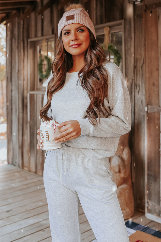 Gray Long Sleeve Pullover and Jogger Trousers Lounge Set