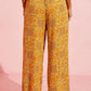 Yellow Bohemian Floral Print Pocketed Wide Leg Pants