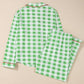 Green Plaid Print Contrast Trim Long Sleeve Plus Size Pyjamas Set