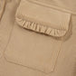 Light French Beige Solid Frilled Flap Pocket Button Up Corduroy Shacket