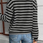 Black Stripe Textured Quarter Zip Collar Long Sleeve Top