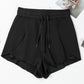 Black High Waisted Drawstring 2-in-1 Side Pocket Color Block Bikini Shorts