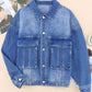 Blue Chest Pockets Drop Shoulder Loose Denim Jacket