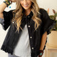 Black Raw Edge Ruffled Short Sleeve Denim Jacket