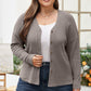 Simply Taupe Waffle Knit Drop Shoulder Button V Neck Plus Size Top