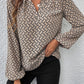 Khaki Geometric Print Notched Neck Puff Sleeve Blouse