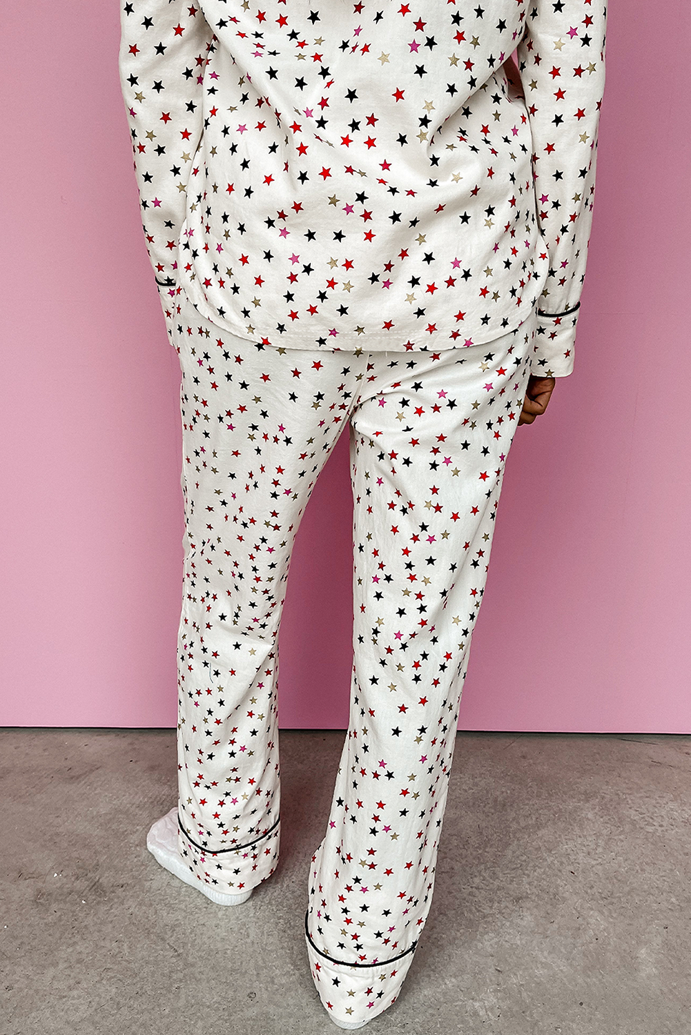 White Contrast Pipping Star Long Sleeve and Trousers Pyjamass Set