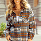 Cinnamon Plaid Print Chest Pockets Turn Down Collar Shacket