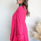 Rose Red Colorful Crochet V Neck Textured Tiered Ruffled Long Sleeve Mini Dress