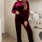 Fiery Red Solid Velvet Two Piece Lounge Set