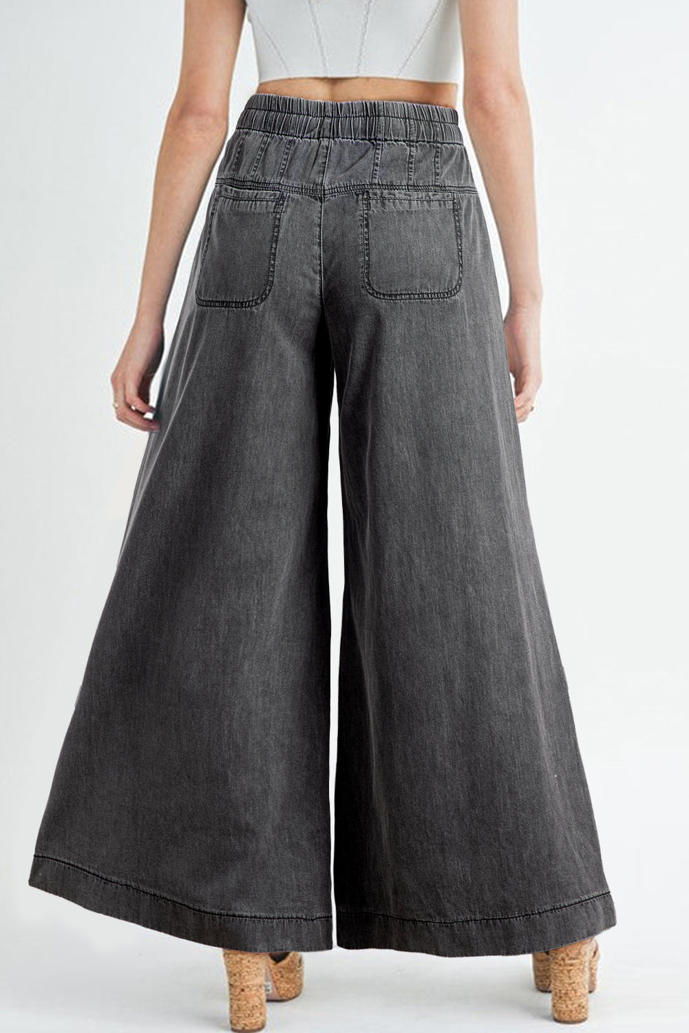 Carbon Grey Mineral Wash Button Fly Waist Wide Leg Jeans