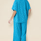 Blue Leopard Jacquard Short Sleeve Top and Wide Leg Pants Set