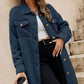 Blue Contrast Flap Pocket Single Breasted Teddy Coat