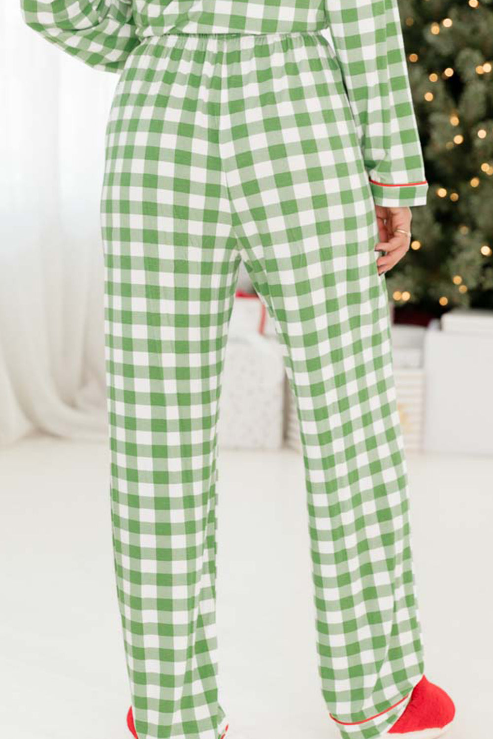 Light Green Christmas Plaid Print Shirt and Trousers Pyjamas Set