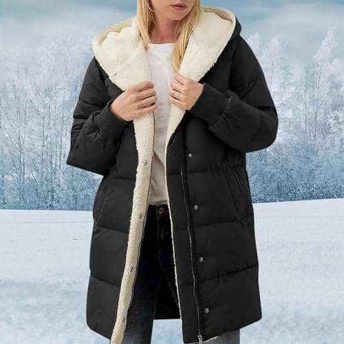 Winter Coat Sherpa Lined Hooded Thick Winter Padded Puffer Coat