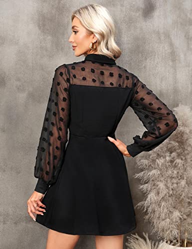 Long Sleeve Mesh Black Dress A-Line