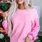 Pink Sequin Patchwork Long Sleeve Pullover Top