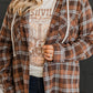 Brown Plus Size Plaid Contrast Button up Hooded Jacket