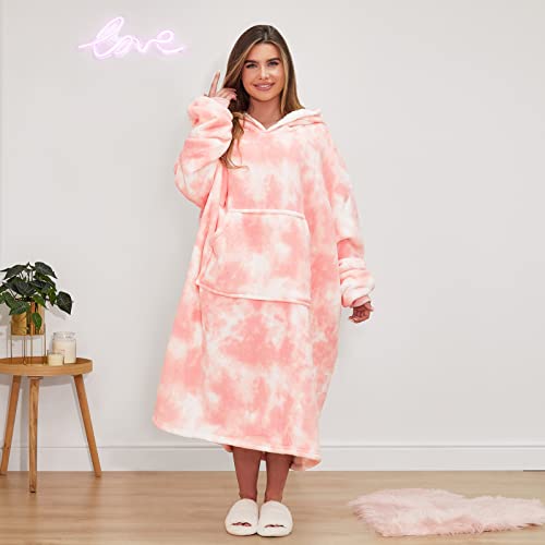 Extra-Long Tie Dye Oversized Hoodie Blanket Soft Sherpa Fleece