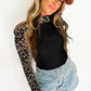 Black Floral Lace Patchwork Long Sleeve High Neck Slim Top