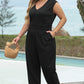 Black Plus Smocked High Waist Sleeveless V Neck Jumpsuit