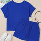 Sky Blue Jacquard Textured Buttoned Tee and Shorts Set