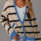 White Colourblock Drop Shoulder Buttoned Loose Cardigan