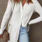 White Solid Color Ribbed Button up Tunic Cardigan