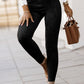 Black High Waist Faux Suede Skinny Leggings