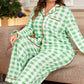 Green Plaid Print Contrast Trim Long Sleeve Plus Size Pyjamas Set