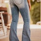 Dusk Blue Vintage Light Wash Ripped Raw Edge Flare Jeans