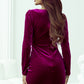 Pitaya Pink Velvet Mock Neck Ruched Long Sleeve Bodycon Dress