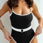 Black Contrast Trim Two Tone Belted One Piece Swimsuit