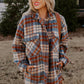 Cinnamon Plaid Print Chest Pockets Turn Down Collar Shacket