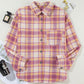 Pink Plaid Print Chest Pocket Long Sleeve Shacket