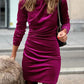 Pitaya Pink Velvet Mock Neck Ruched Long Sleeve Bodycon Dress